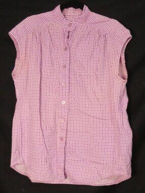 Handmade Pink and Lilac Gingham Sleeveless Button Down Blouse - Pit to Pit 24"